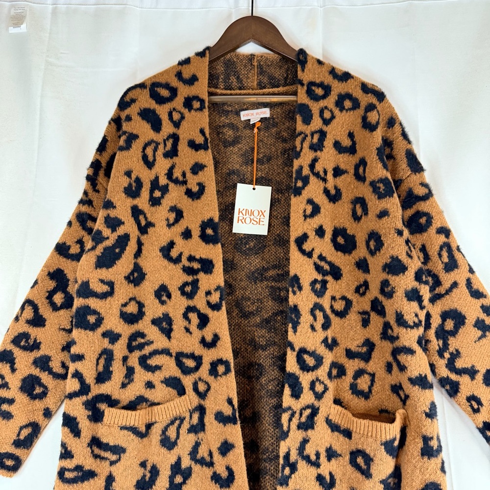 KNOX ROSE Women’s Size M Sweater Cardigan NWT Leopard Longline Open Front SOFT - Picture 4 of 14